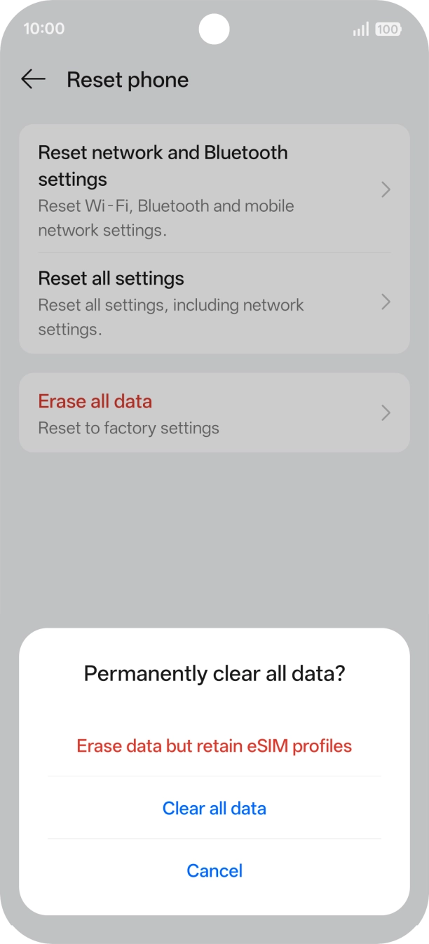Press the required setting.