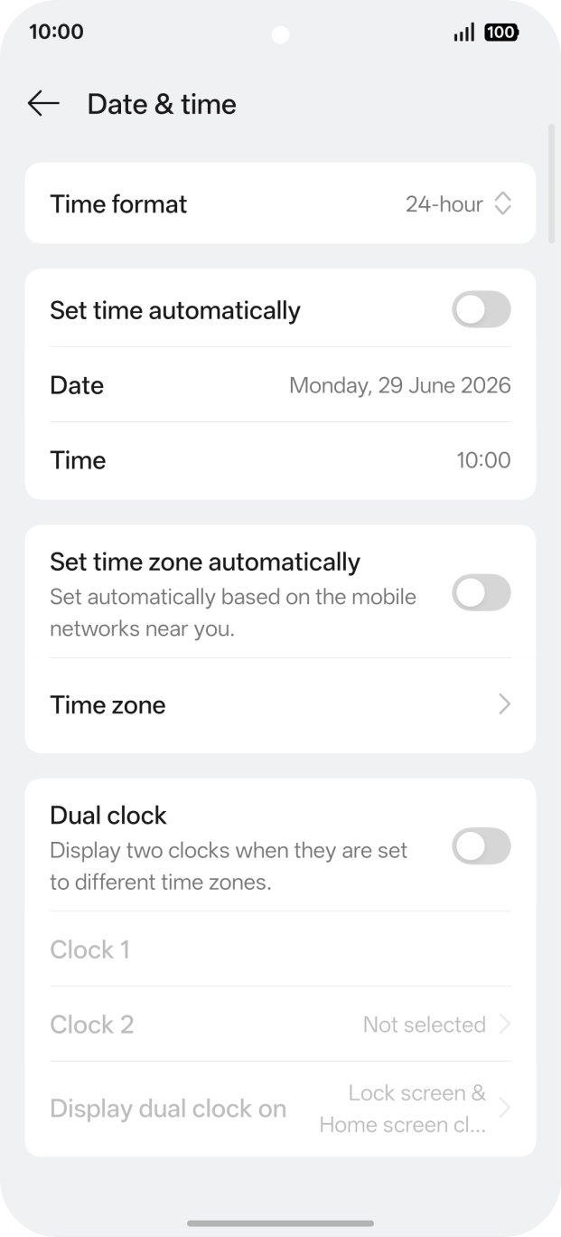 Press the indicator next to 'Set time automatically' to turn on the function.