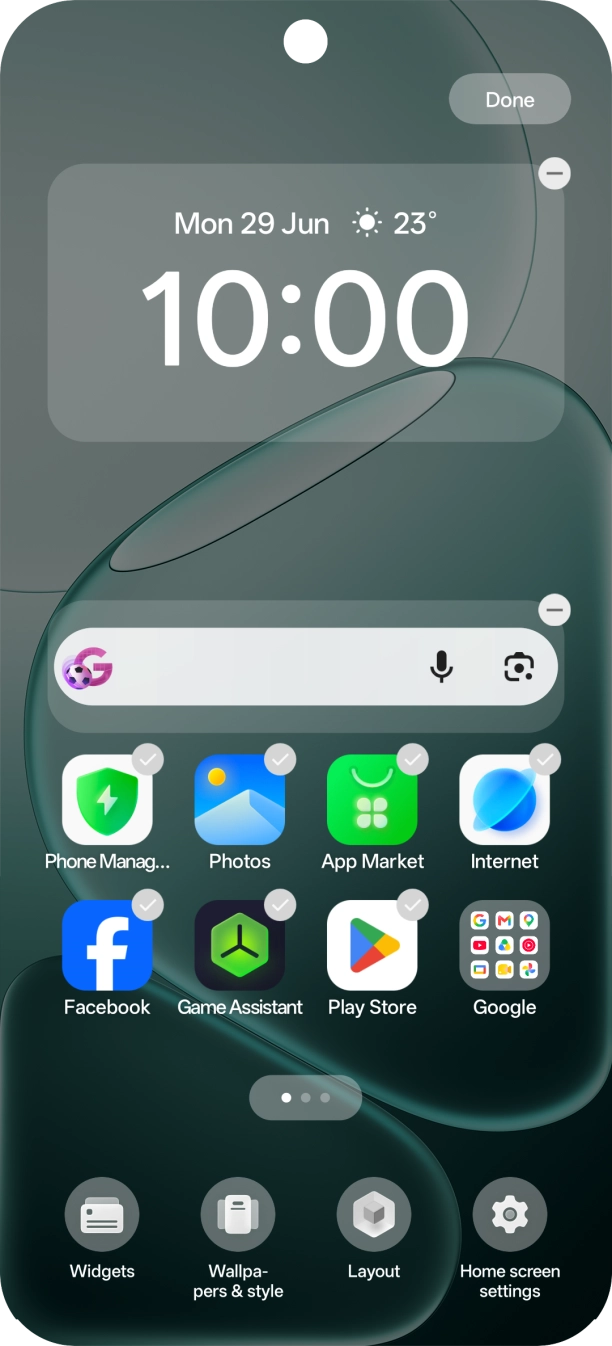 Press the required setting and follow the instructions on the screen to personalise the appearance of the home screen.