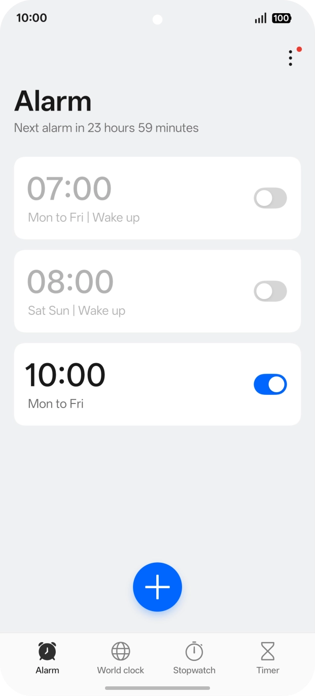 Press the indicator next to the required alarm to turn the alarm on or off.
