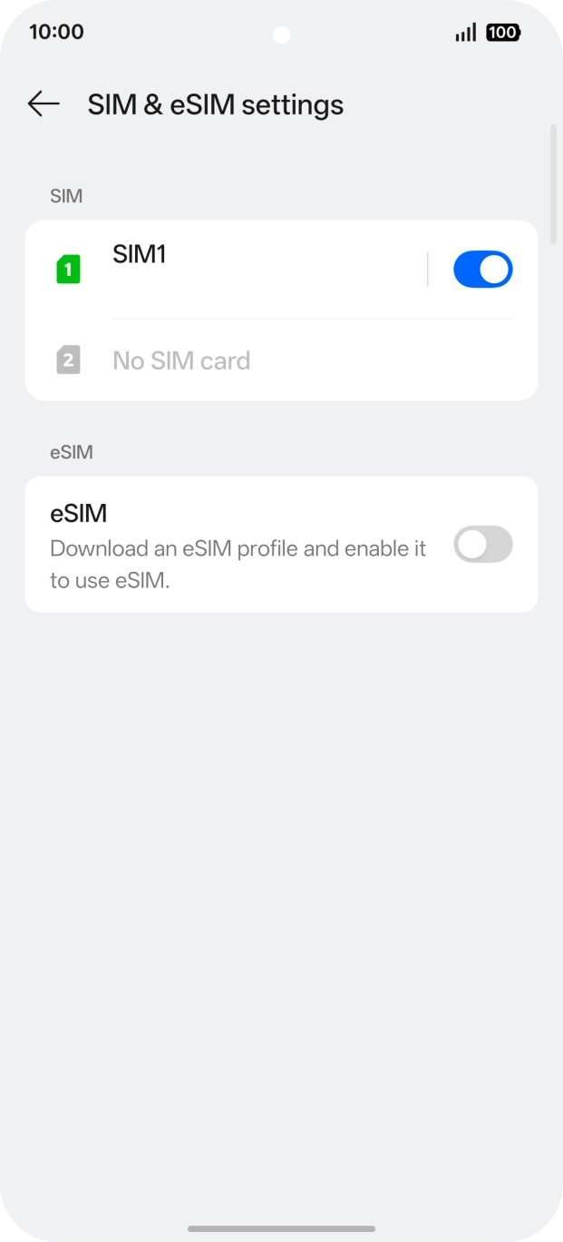 Press the indicator next to 'eSIM'. Press the indicator next to 'eSIM'.