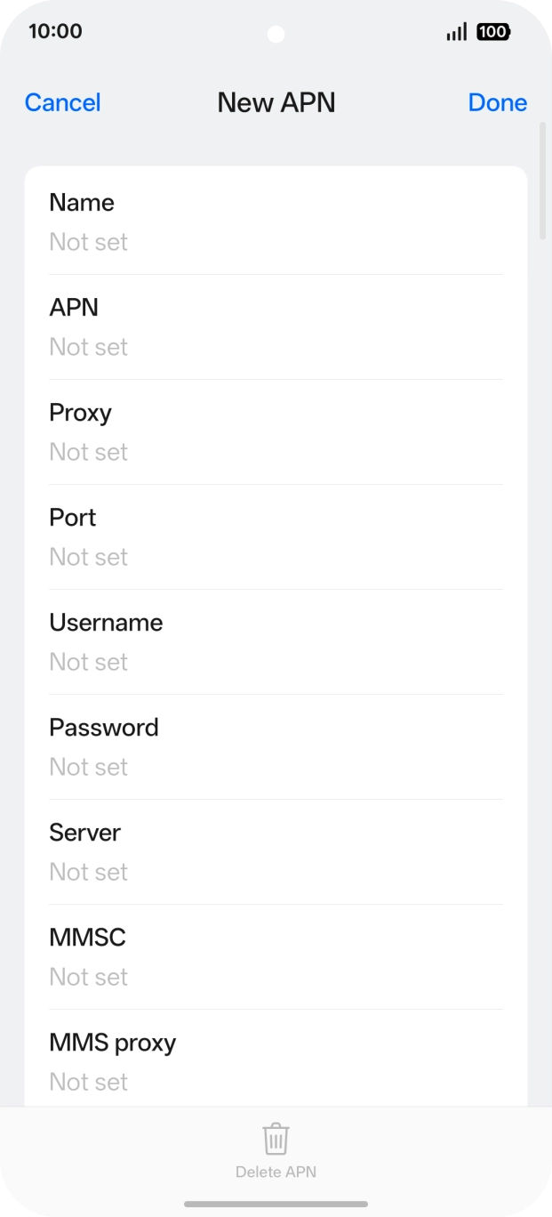 Press the field below 'Name' and key in O2 UK Internet.