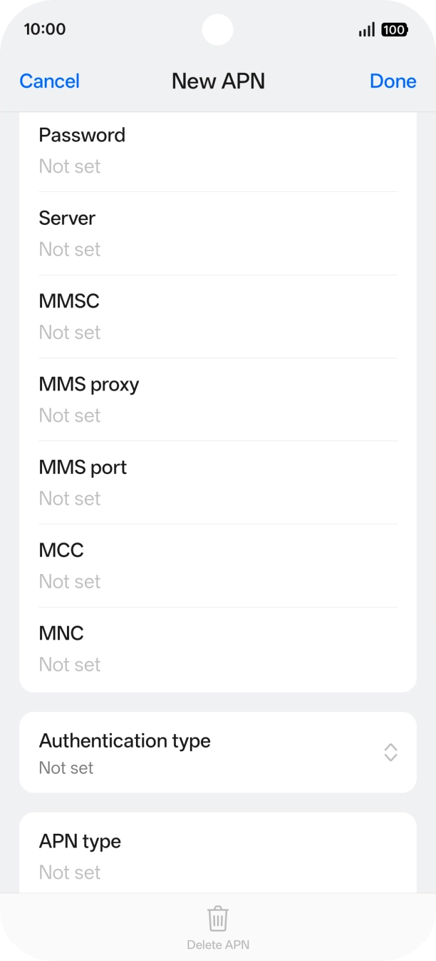 Press the field below 'MCC' and key in 234.
