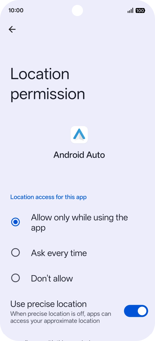 Press the required setting.