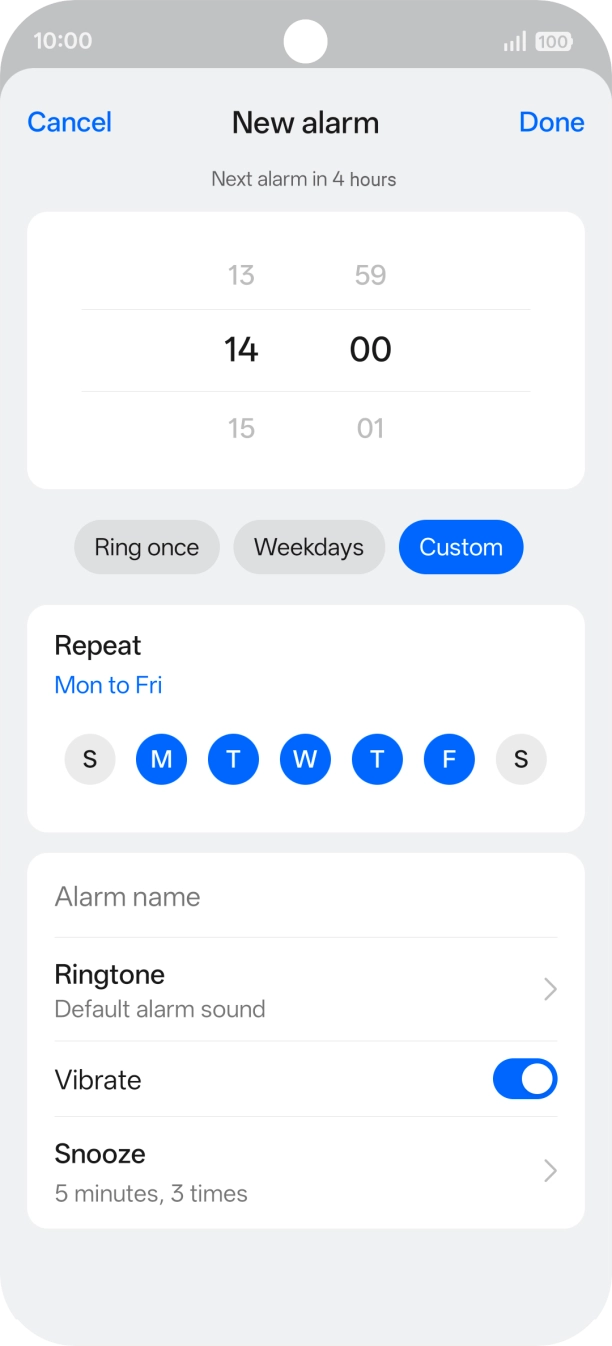 Press Ringtone and follow the instructions on the screen to select the required alarm tone.