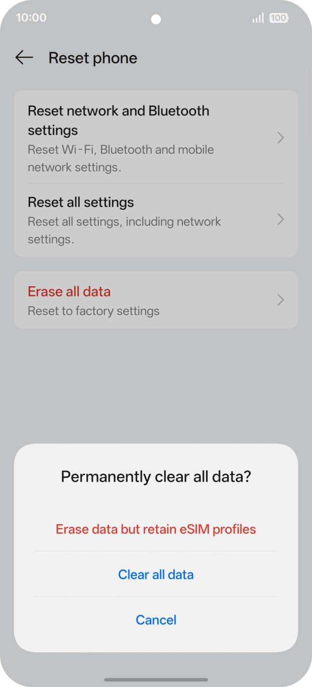 Press the required setting.