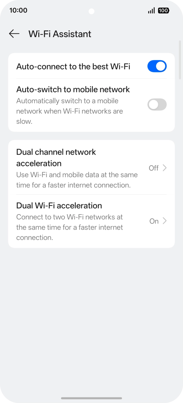 Press the indicator next to 'Auto-switch to mobile network' to turn the function on or off. Press the indicator next to 'Auto-switch to mobile network' to turn the function on or off.