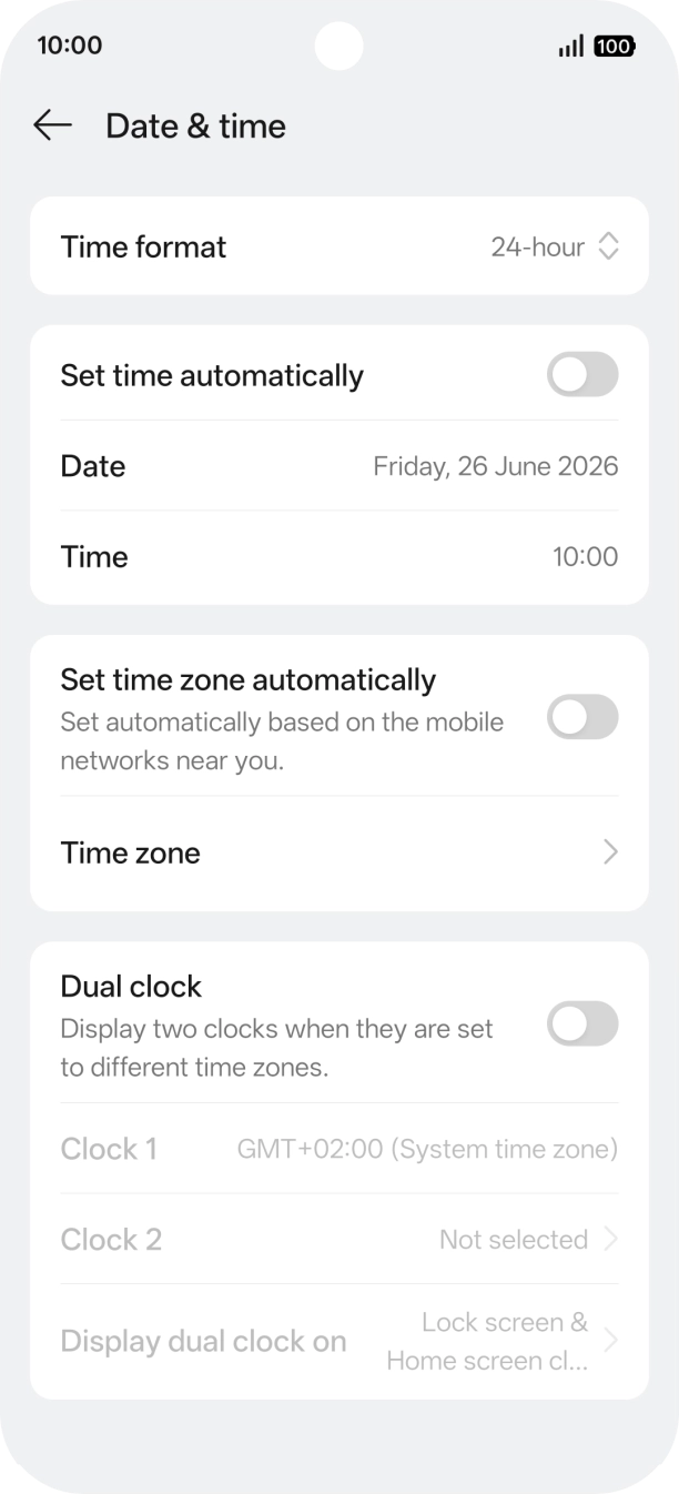 Press the indicator next to 'Set time automatically' to turn on the function.