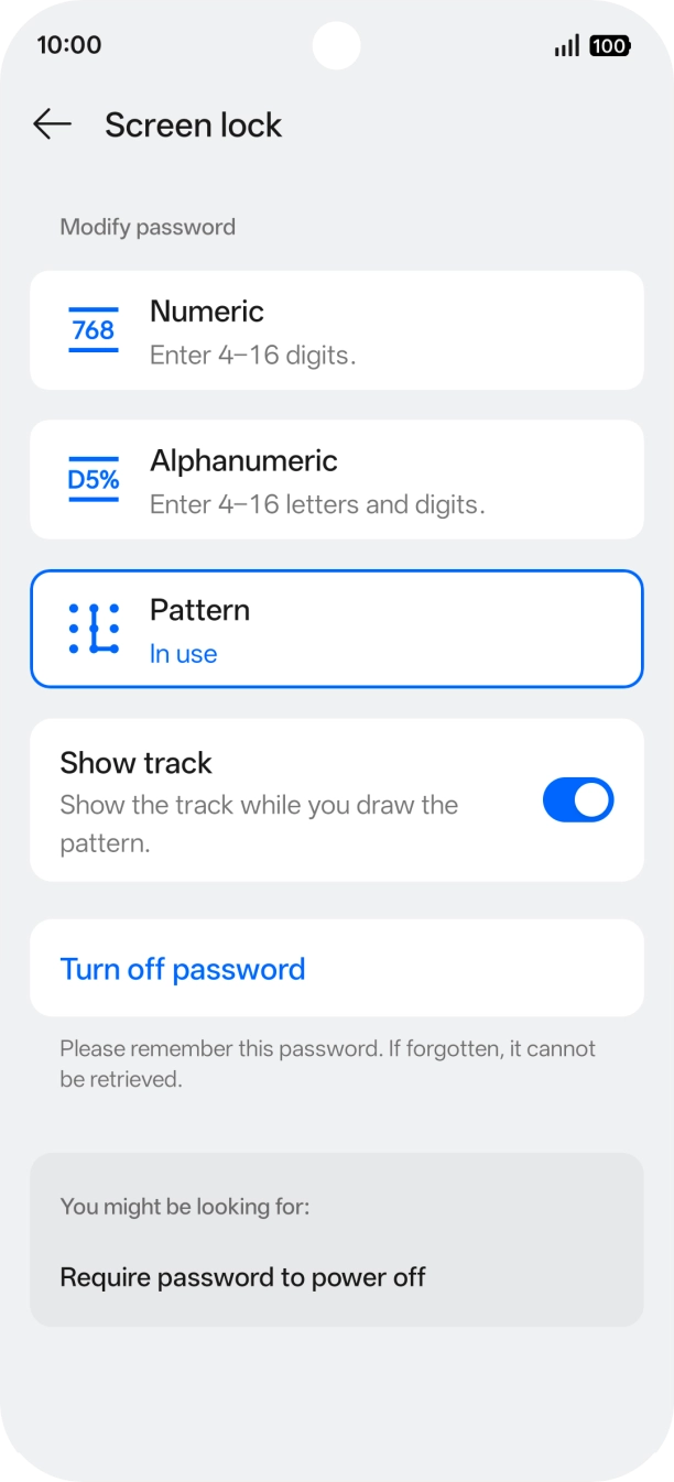 Press Turn off password. Press Turn off password.