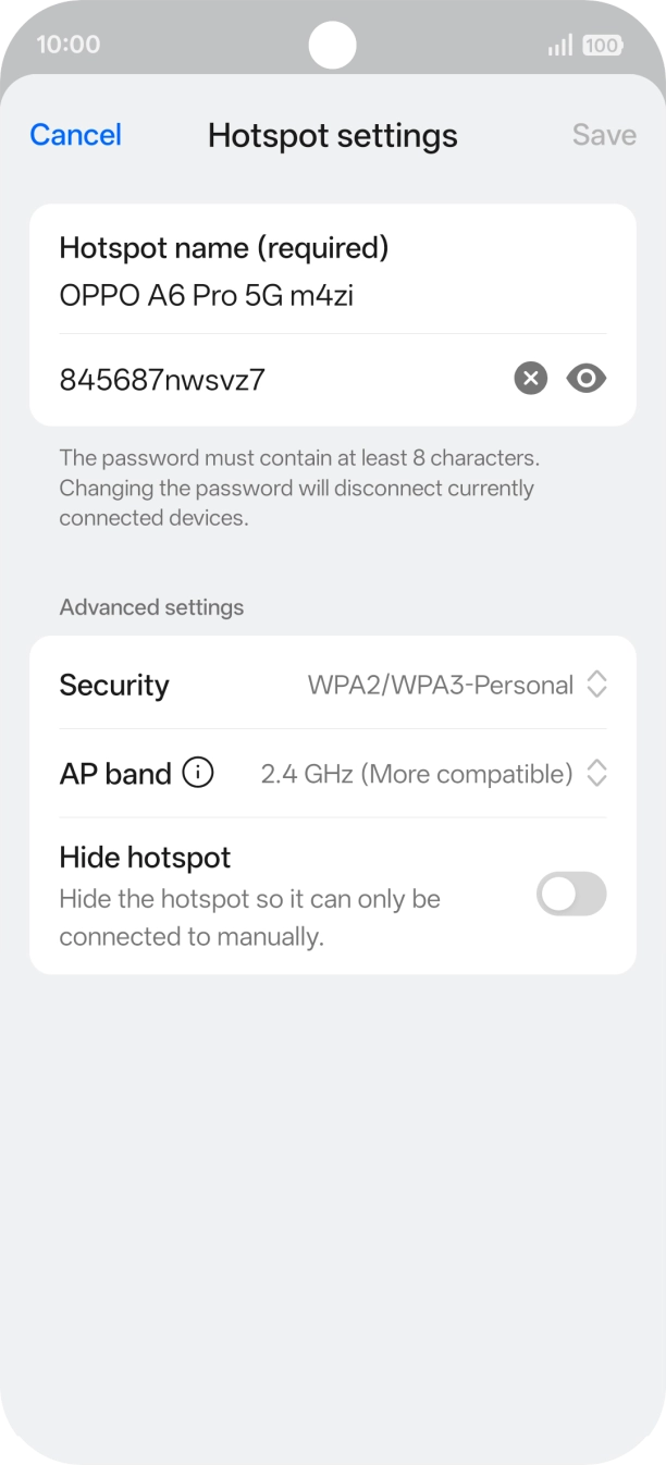 Press the field below 'Hotspot name (required)' and key in the required name.