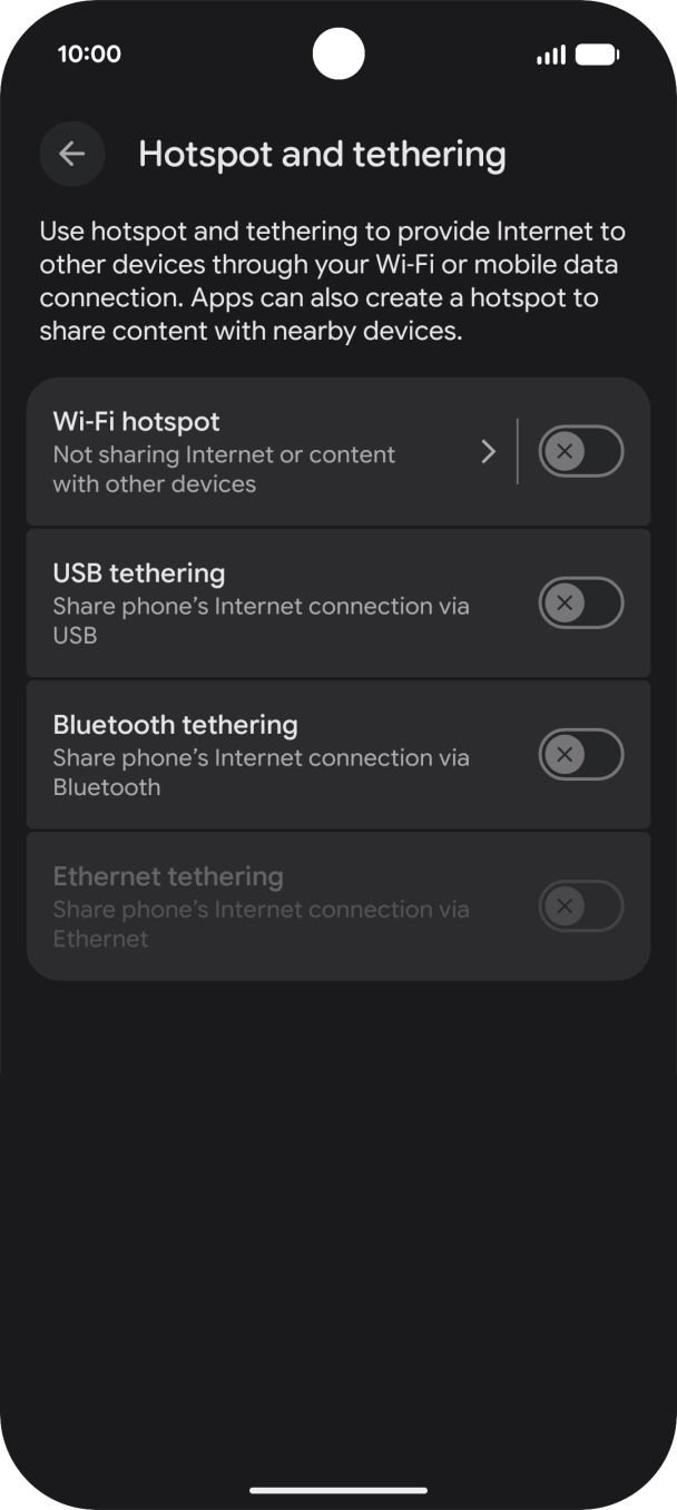 Press Wi-Fi hotspot. Press Wi-Fi hotspot.