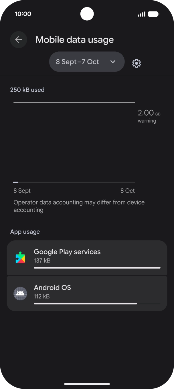 The data usage for each application is displayed below the name of the application.