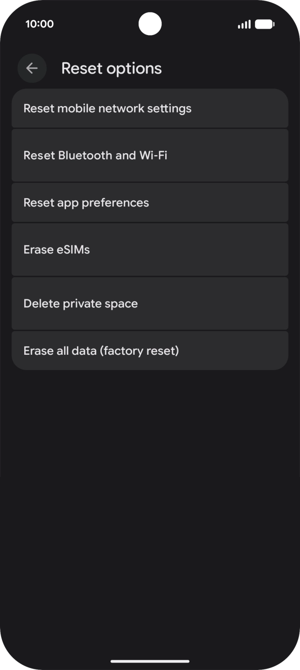 Press Erase all data (factory reset).