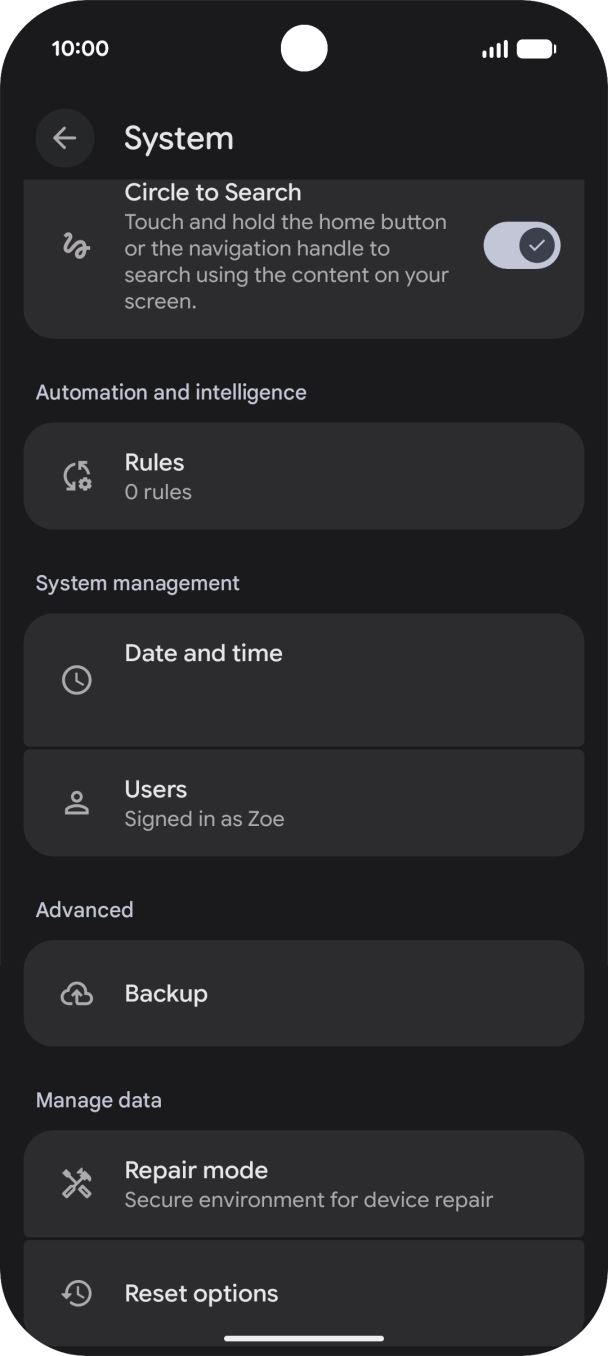 Press Reset options.