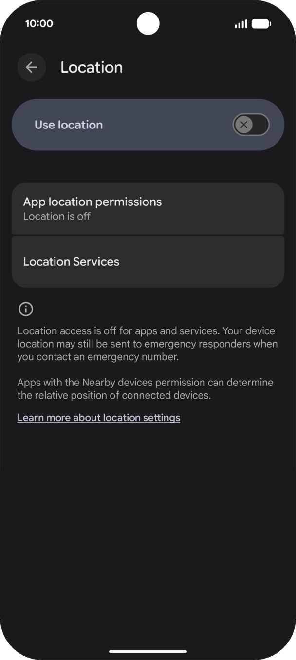 Press the indicator next to 'Use location' to turn the function on or off. Press the indicator next to 'Use location' to turn the function on or off.