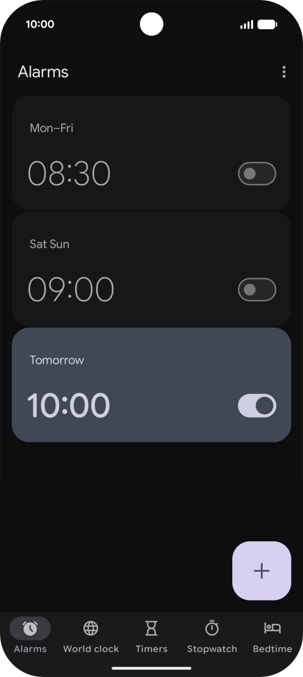 Press the indicator next to the required alarm to turn the alarm on or off.