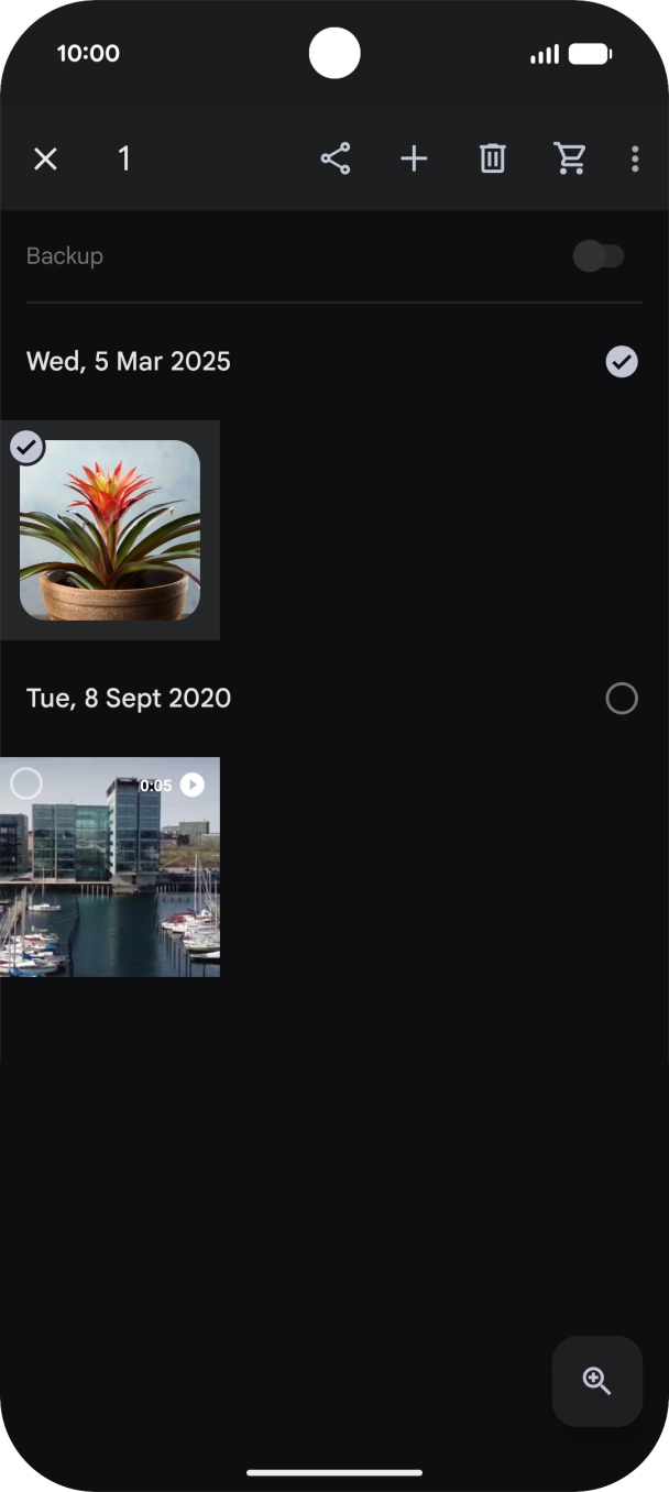 Press the required pictures or videos to select them. Press the required pictures or videos to select them.