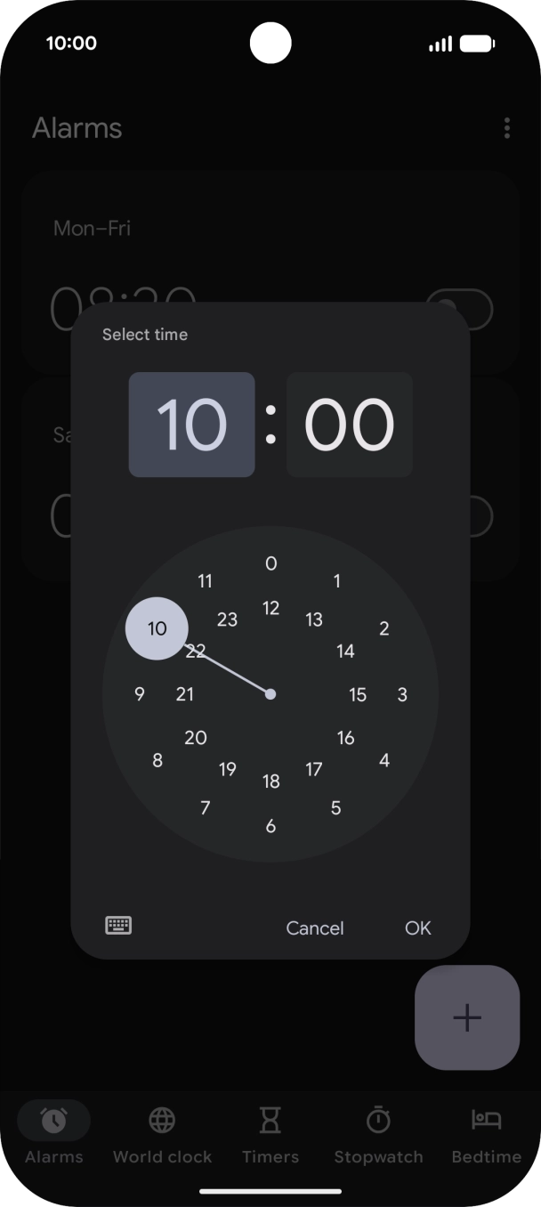 Drag the hand to the required hour and minute.