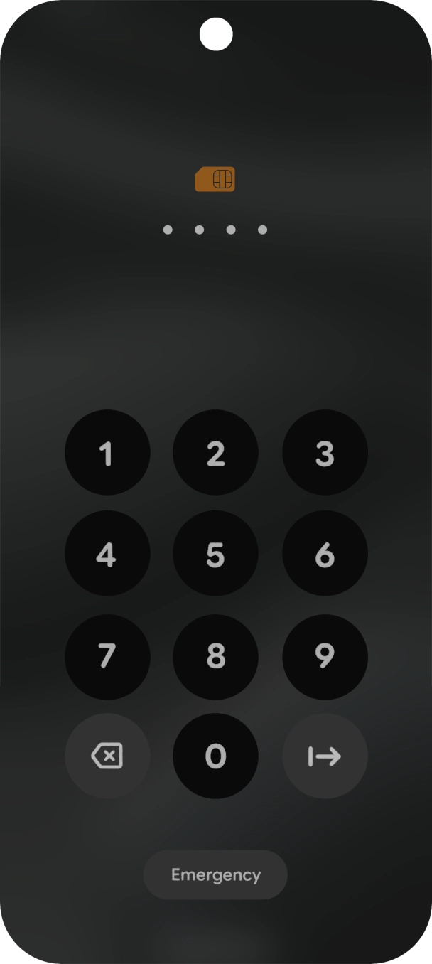 If you're asked to key in your SIM PIN, do so and press arrow right. The default SIM PIN is 0000.