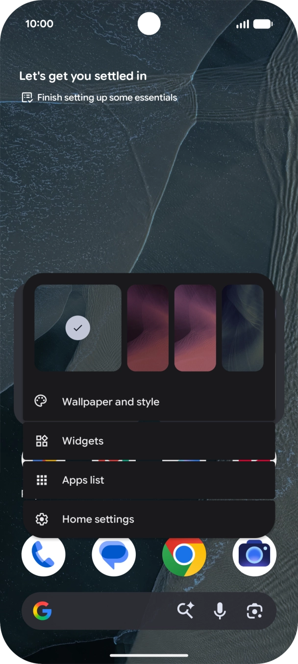 Press the required setting and follow the instructions on the screen to personalise the appearance of the home screen.