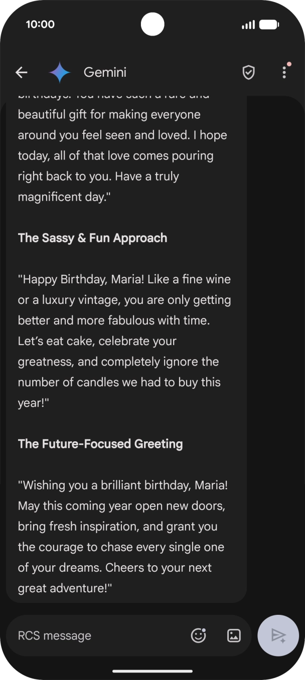 The text suggestion from Gemini is displayed. The text suggestion from Gemini is displayed.