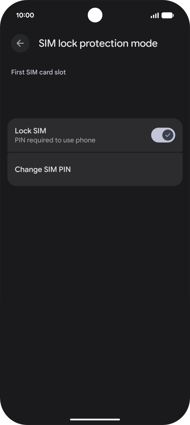 Press the indicator next to 'Lock SIM' to turn the function on or off.