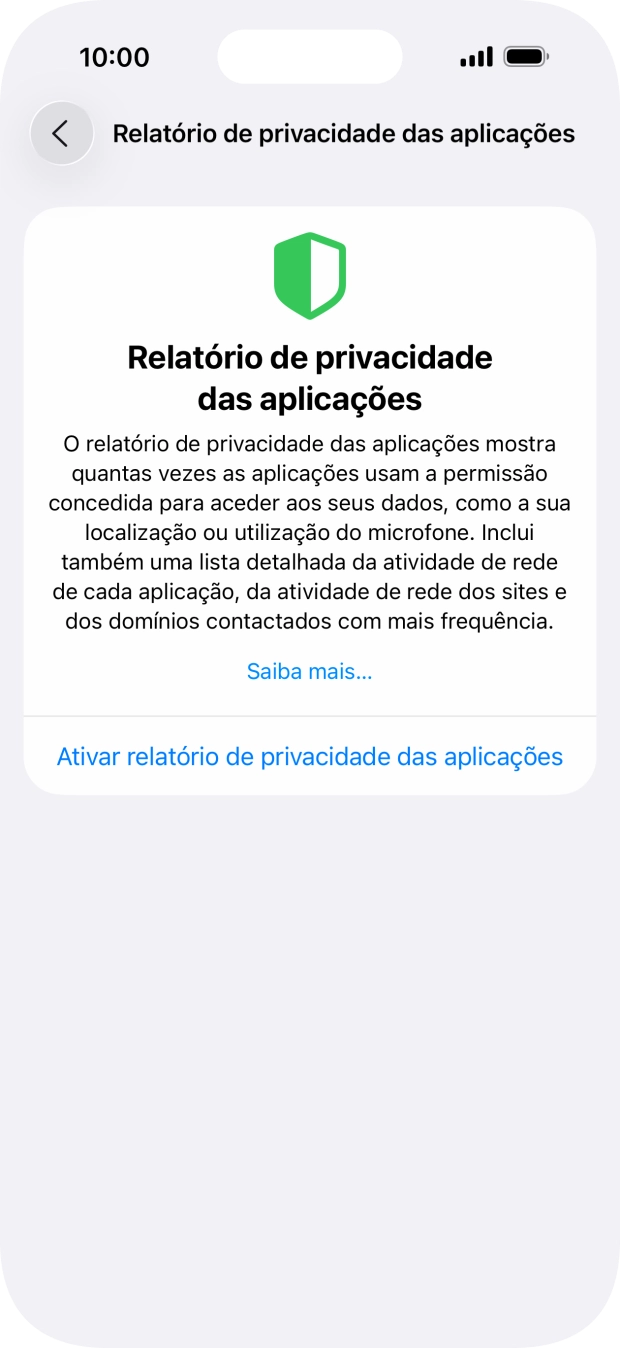 Prima Ativar relatório de privacidade das aplicações para ativar a função.