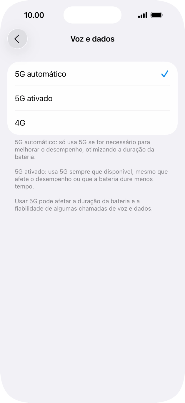 Para ativar a alternância automática entre 5G e 4G prima 5G automático.