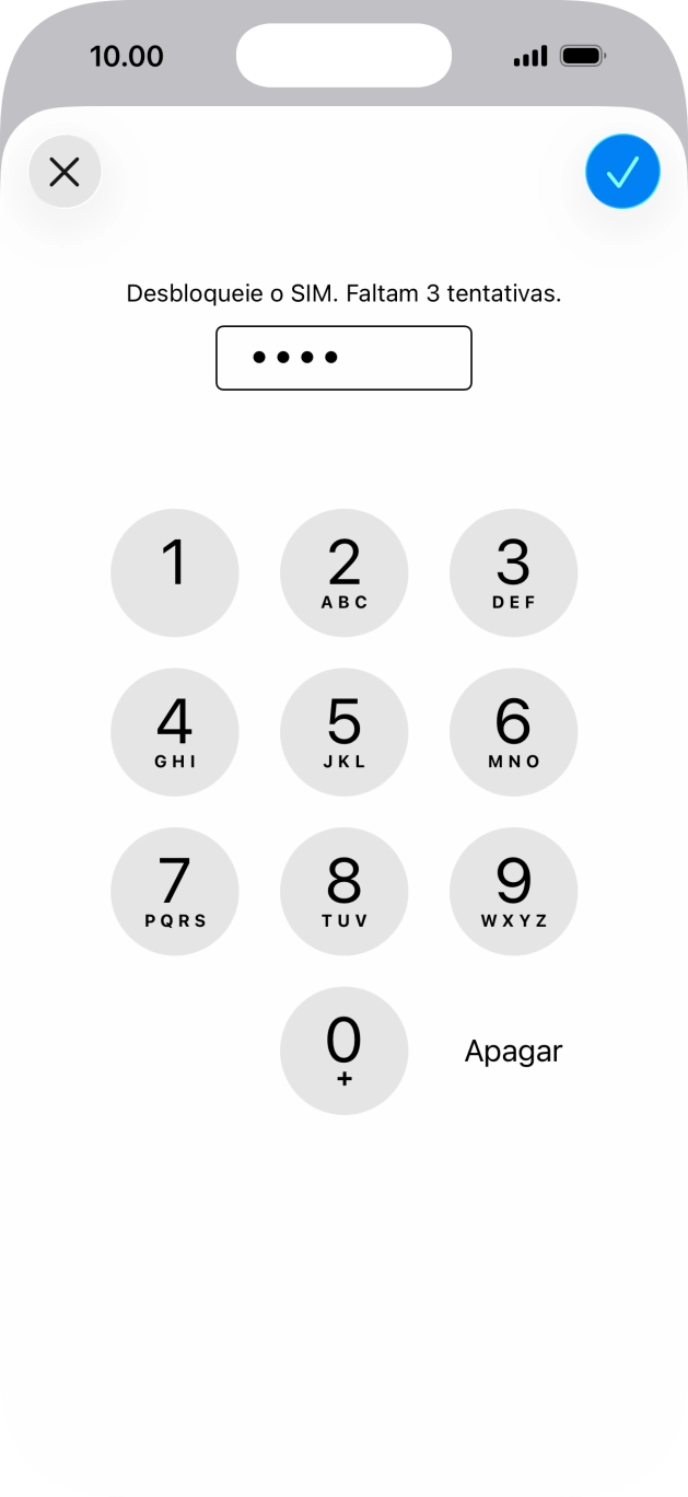 Introduza o código PIN e prima o ícone para aceitar.