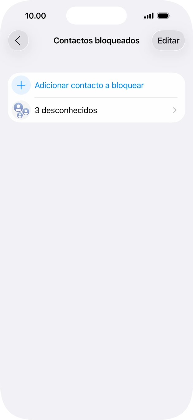 Prima Adicionar contacto a bloquear e siga as indicações no ecrã para bloquear um contacto.
