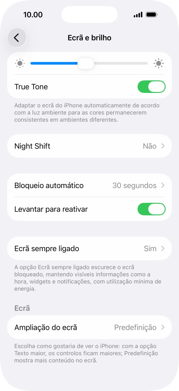 Prima Ecrã sempre ligado.