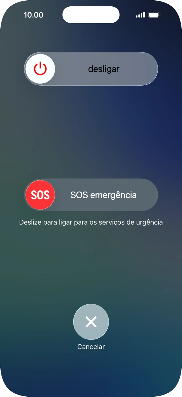 Prima o ícone para desligar e arraste-o para a direita.