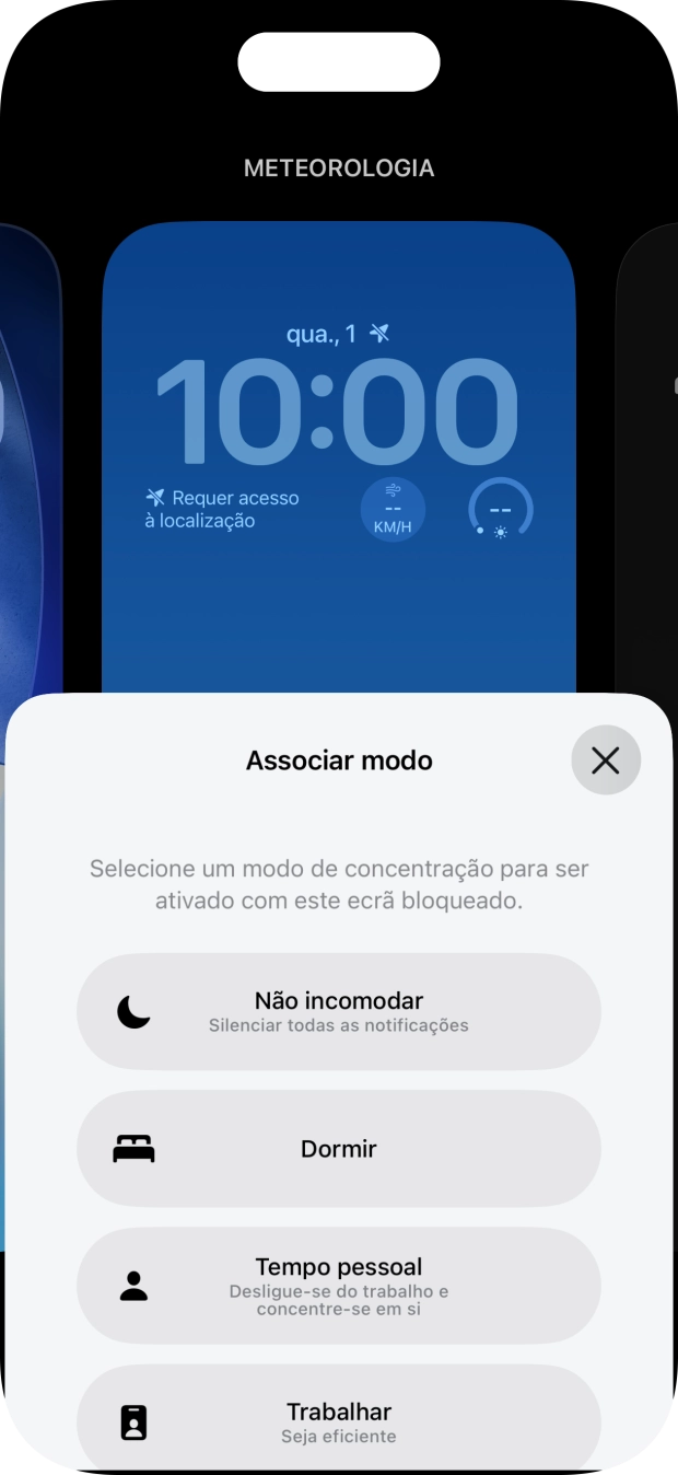Prima o modo de concentração pretendido.