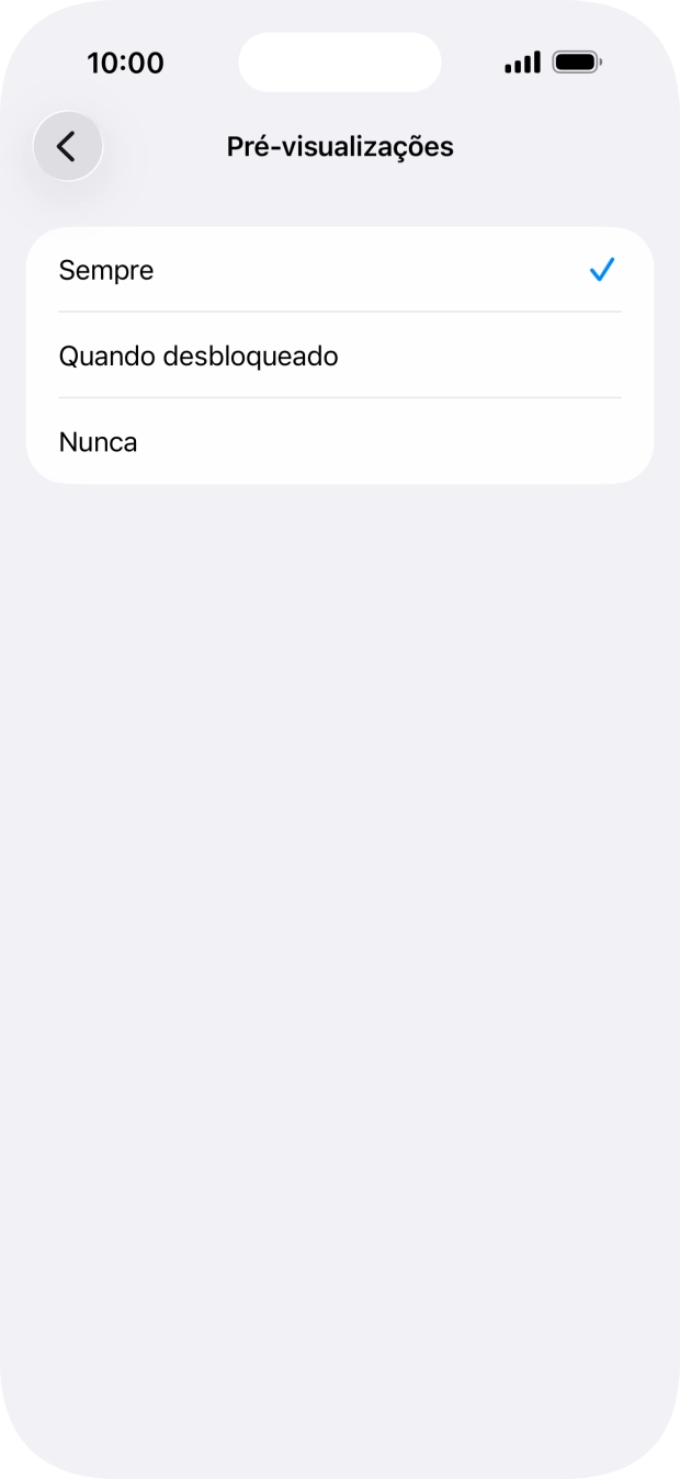 Para escolher a pré-visualização de notificações no ecrã bloqueado, prima Sempre.