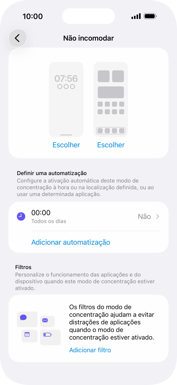 Prima Adicionar automatização e siga as indicações no ecrã para escolher as definições para ativação automática da função 