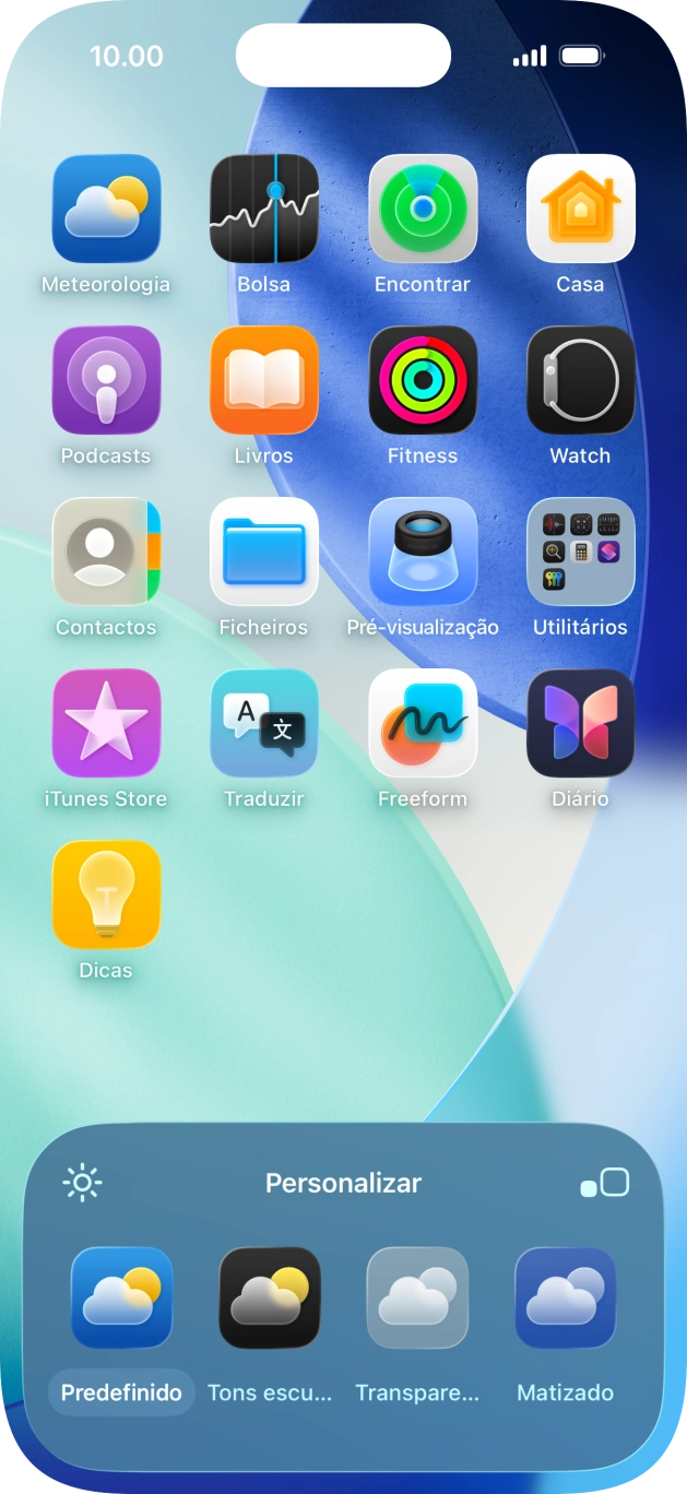 Prima as definições pretendidas para escolher o tamanho dos ícones de apps no ecrã inicial.