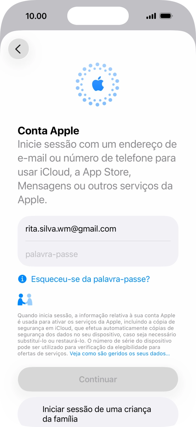 Prima palavra-passe e introduza a password da sua Conta Apple.