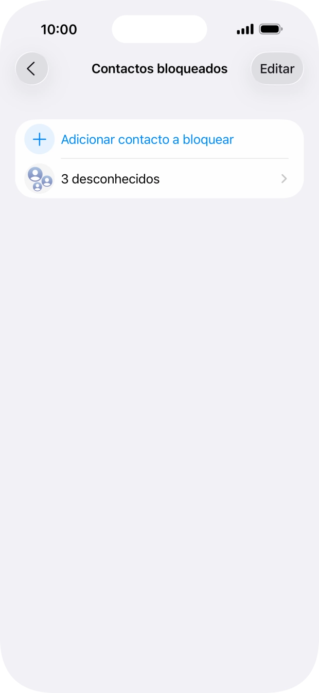 Prima Adicionar contacto a bloquear e siga as indicações no ecrã para bloquear um contacto.