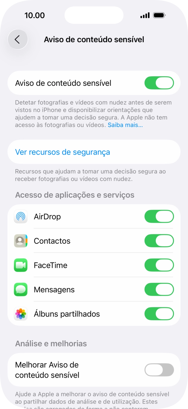 Prima o indicador junto das aplicações pretendidas para ativar ou desativar a função.
