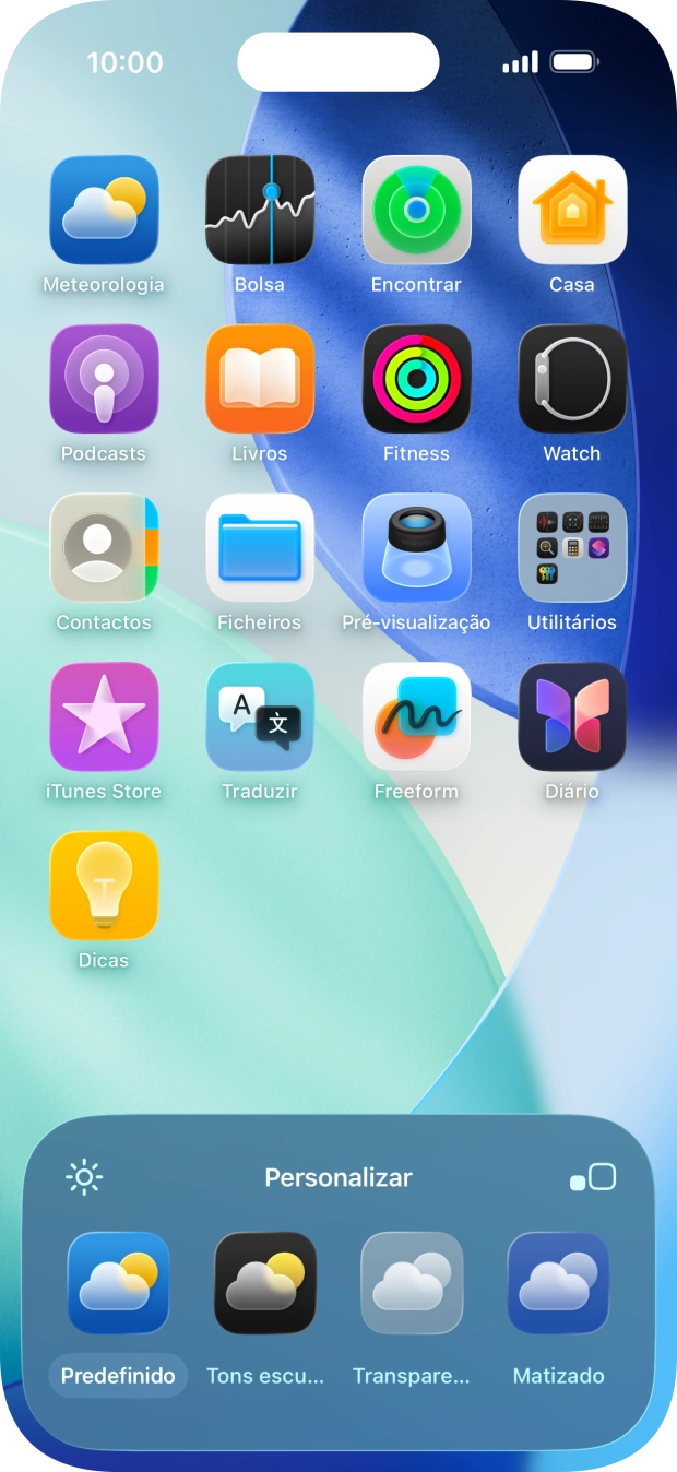 Prima as definições pretendidas para escolher o tamanho dos ícones de apps no ecrã inicial.