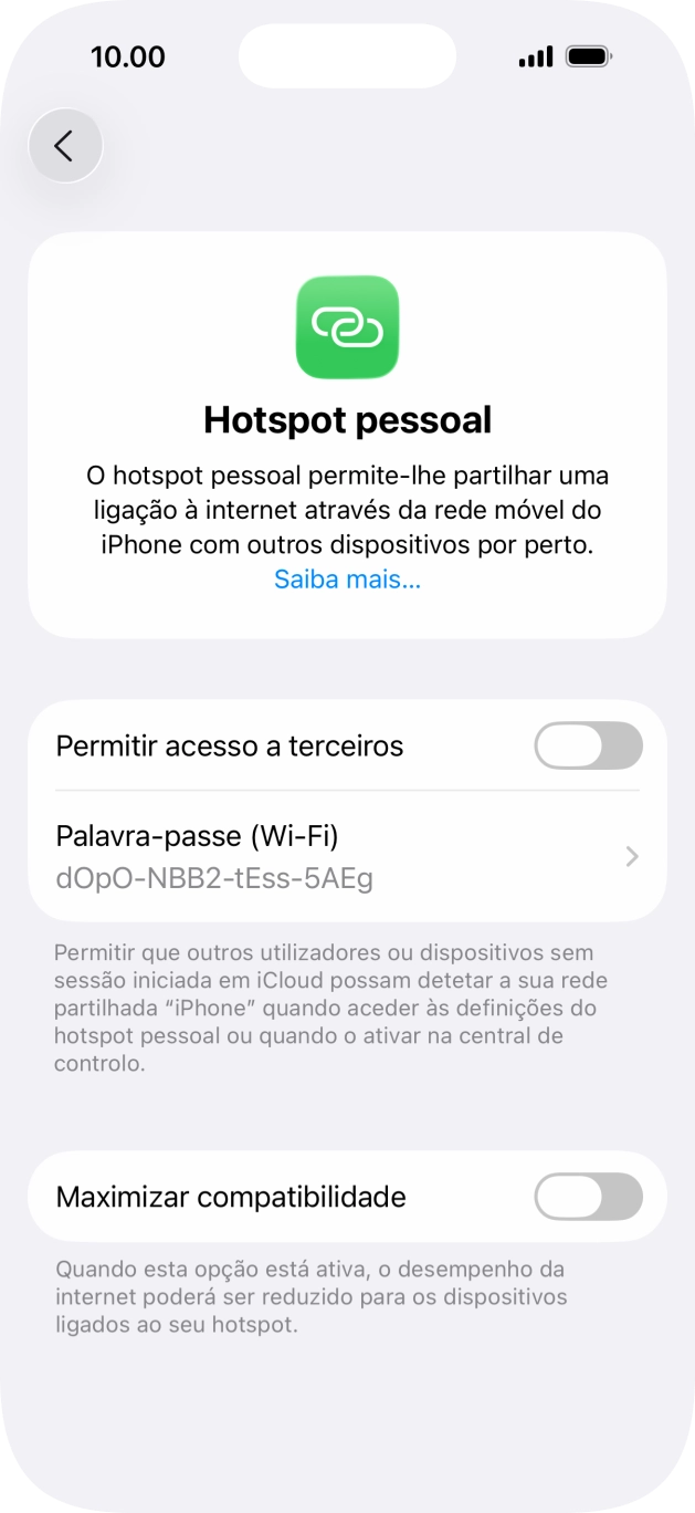 Prima Palavra-passe (Wi-Fi) e introduza a password pretendida.