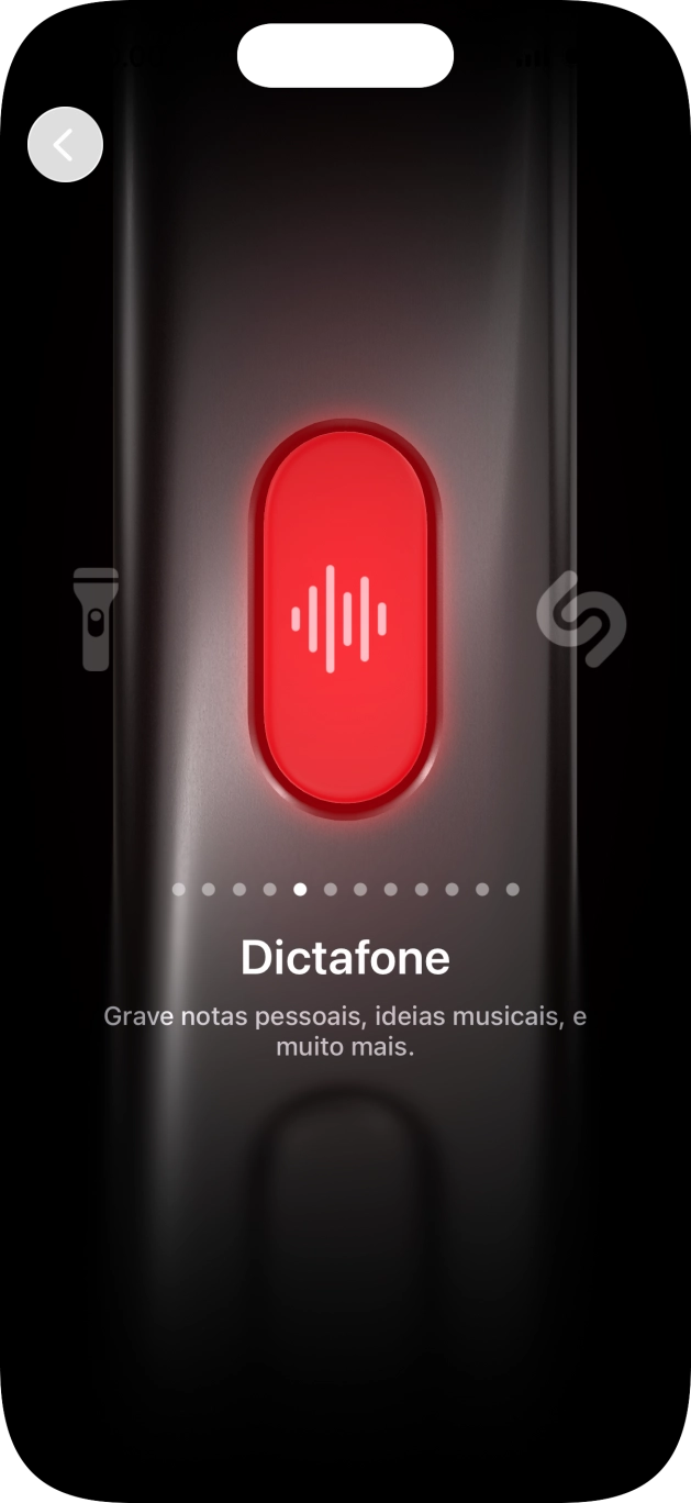 Para escolher a função pretendida, deslize o dedo para a direita ou para a esquerda sobre o ecrã.