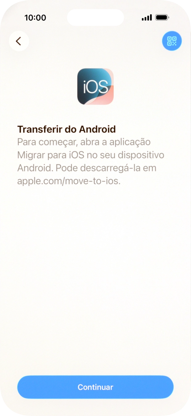 Antes de ser possível transferir conteúdo para o seu telefone, é necessário instalar a app 