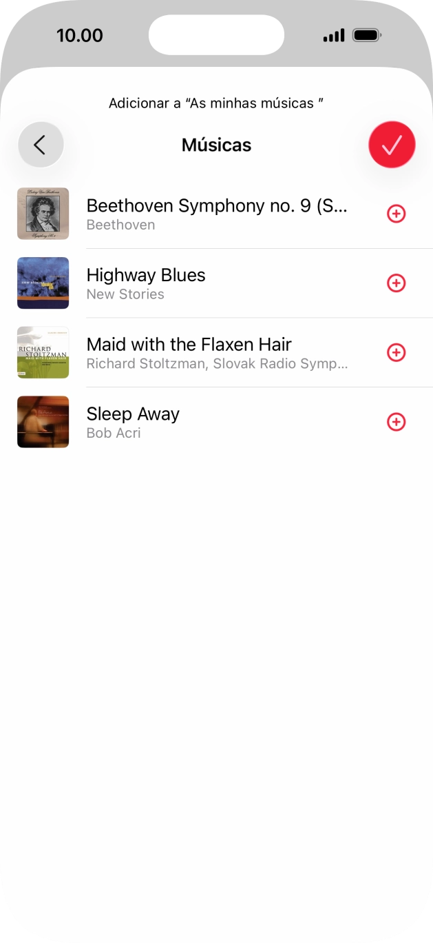 Vá até à categoria pretendida e prima o ícone para adicionar junto do ficheiro de música pretendido.
