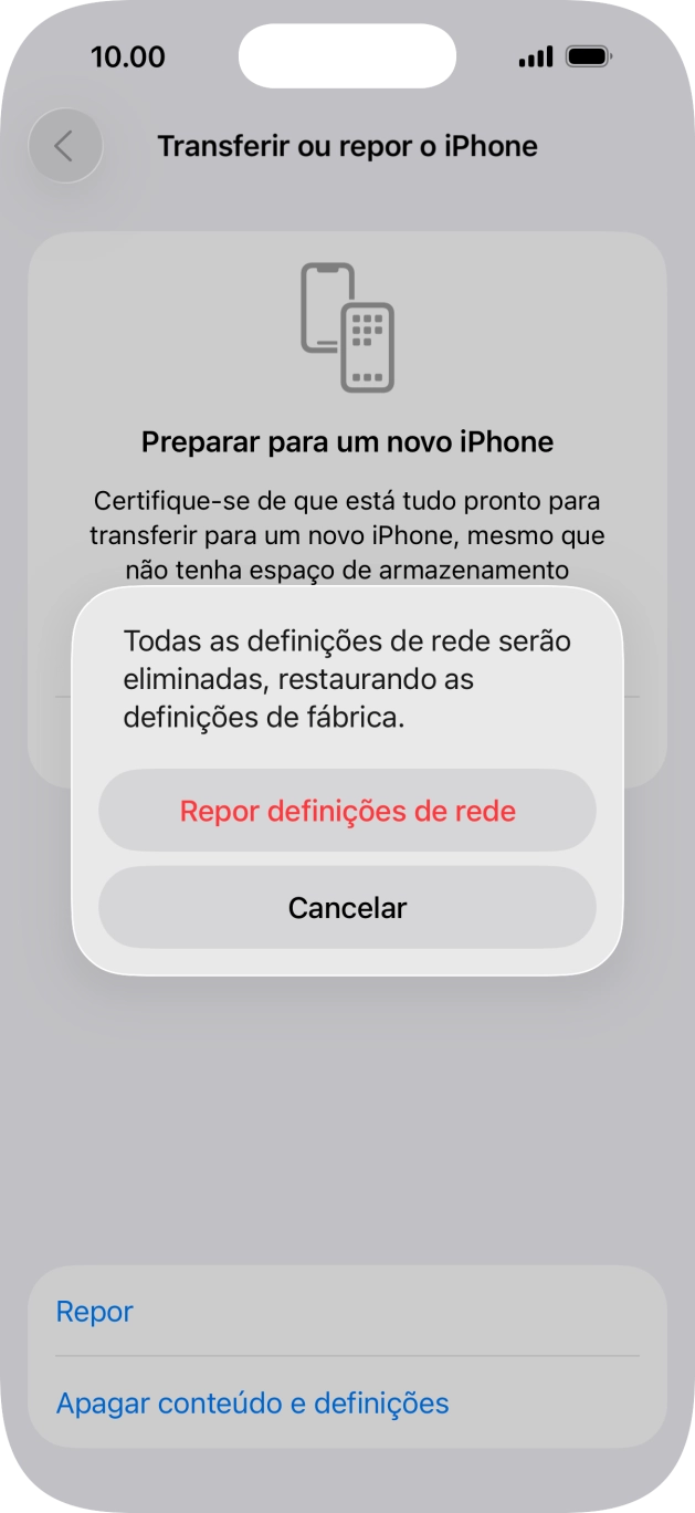 Prima Repor definições de rede.