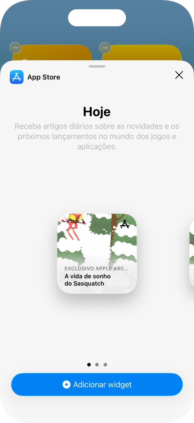 Para escolher a dimensão pretendida para o widget, deslize o dedo para a direita ou para a esquerda sobre o ecrã.