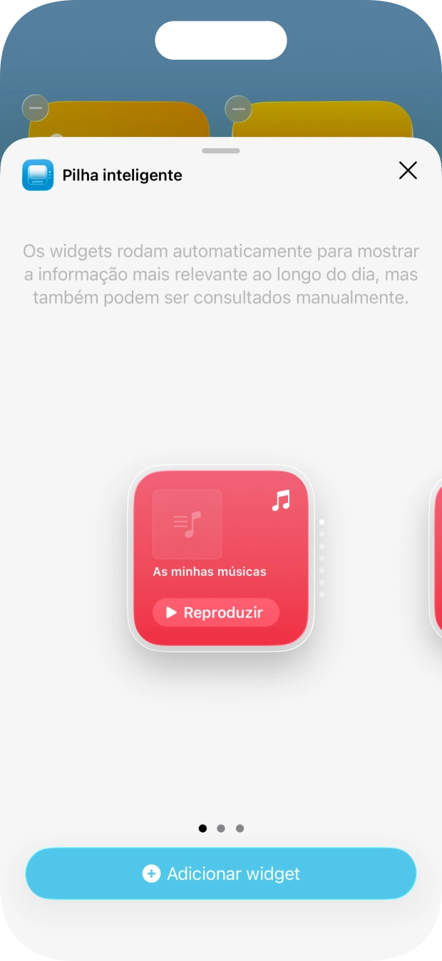 Para escolher a dimensão pretendida para o widget, deslize o dedo para a direita ou para a esquerda sobre o ecrã.