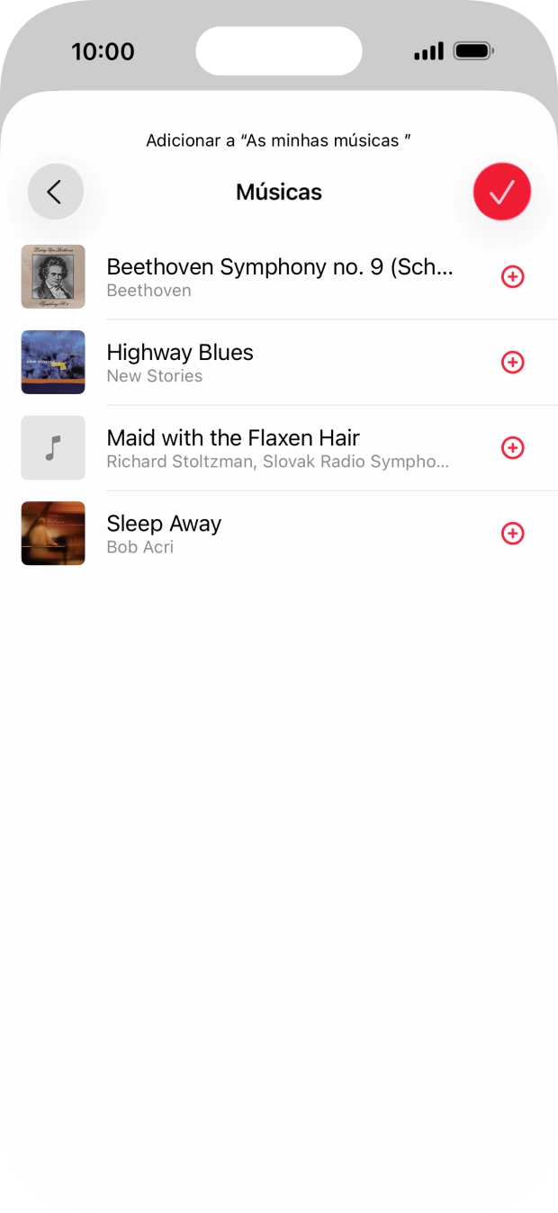Vá até à categoria pretendida e prima o ícone para adicionar junto do ficheiro de música pretendido.