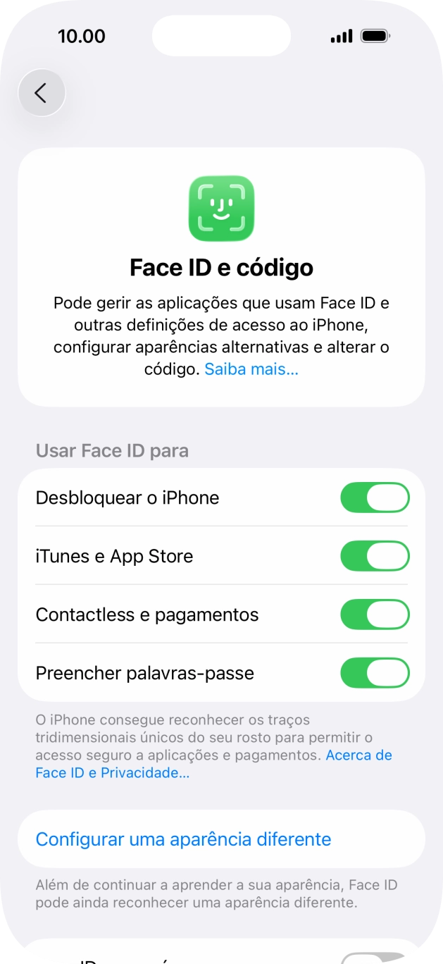 Prima os indicadores junto às definições pretendidas para as ativar ou desativar.