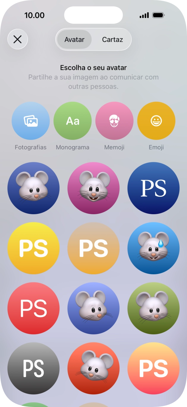 Prima a categoria pretendida e siga as indicações no ecrã para escolher e definir a fotografia pretendida para o seu cartaz de contacto.
